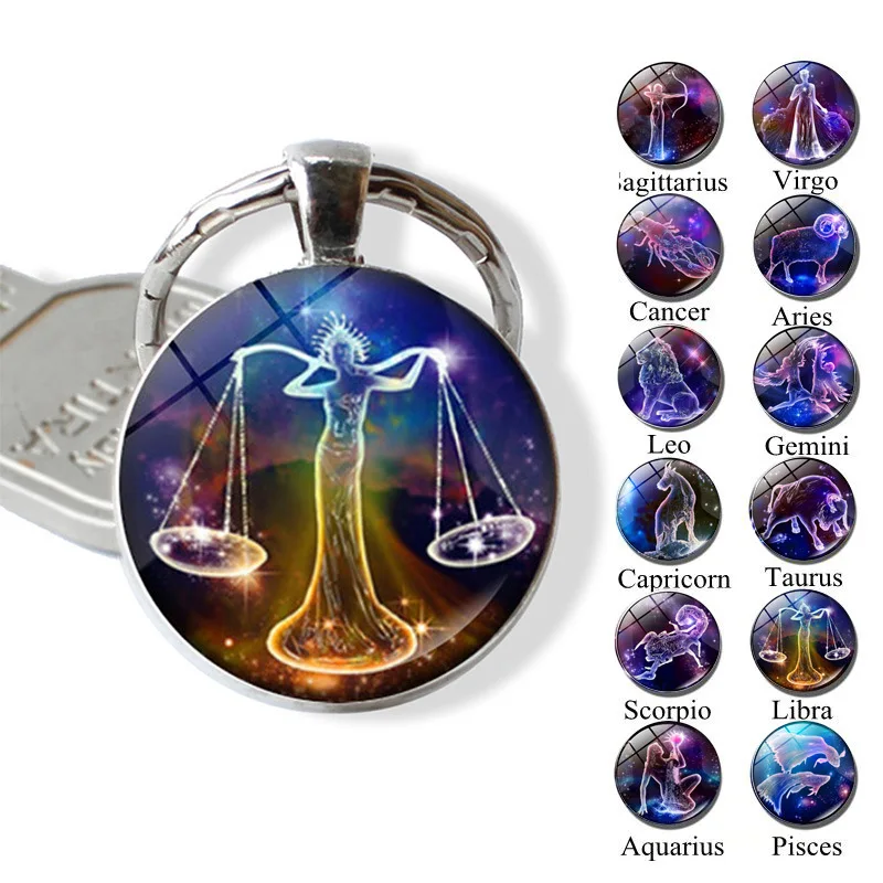 New 12 Zodiac Animals Twelve Constellations Time Gem Keychain Creative Bag Car Holder Charms Keychains Gifts Accessories