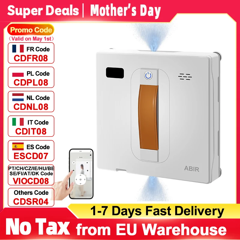 Robot de nettoyage de vitres ABIR WD8, double pulvérisation d'eau, capteur laser, aspiration haute puissance, robot de nettoyage intelligent pour murs en verre, nettoyage humide et sec