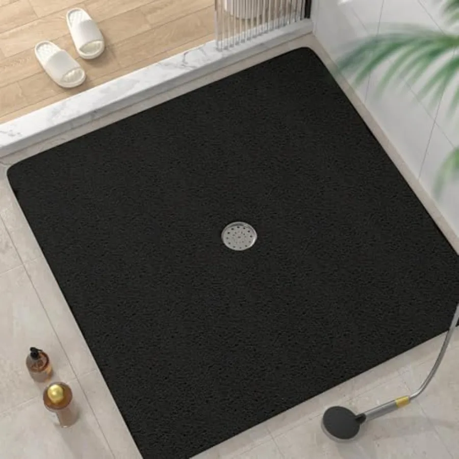 

Square Shower Mat, 40 x 40 Inch Non Slip Bath Mat for Tub, Soft PVC Loofah Bathtub Mats with Drain Holes, Quick Drying Bathroom