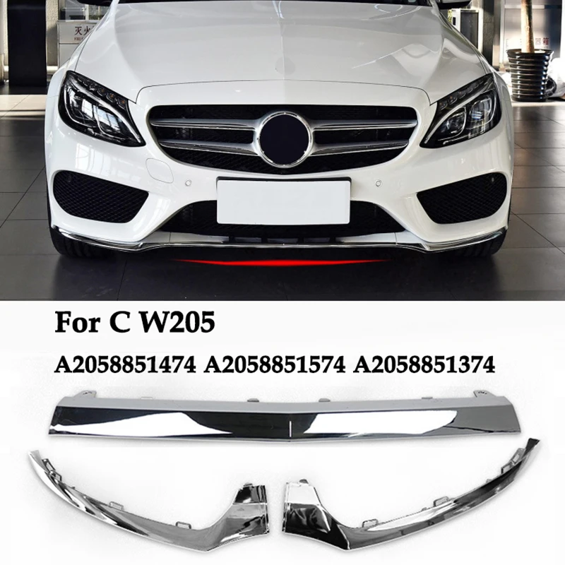 A2058851374 A2058851474 A2058851574 Front Bumper Lip Spoiler Chrome Trim For Mercedes C Class W205 C205 Coupe C200 C300 C400 C63