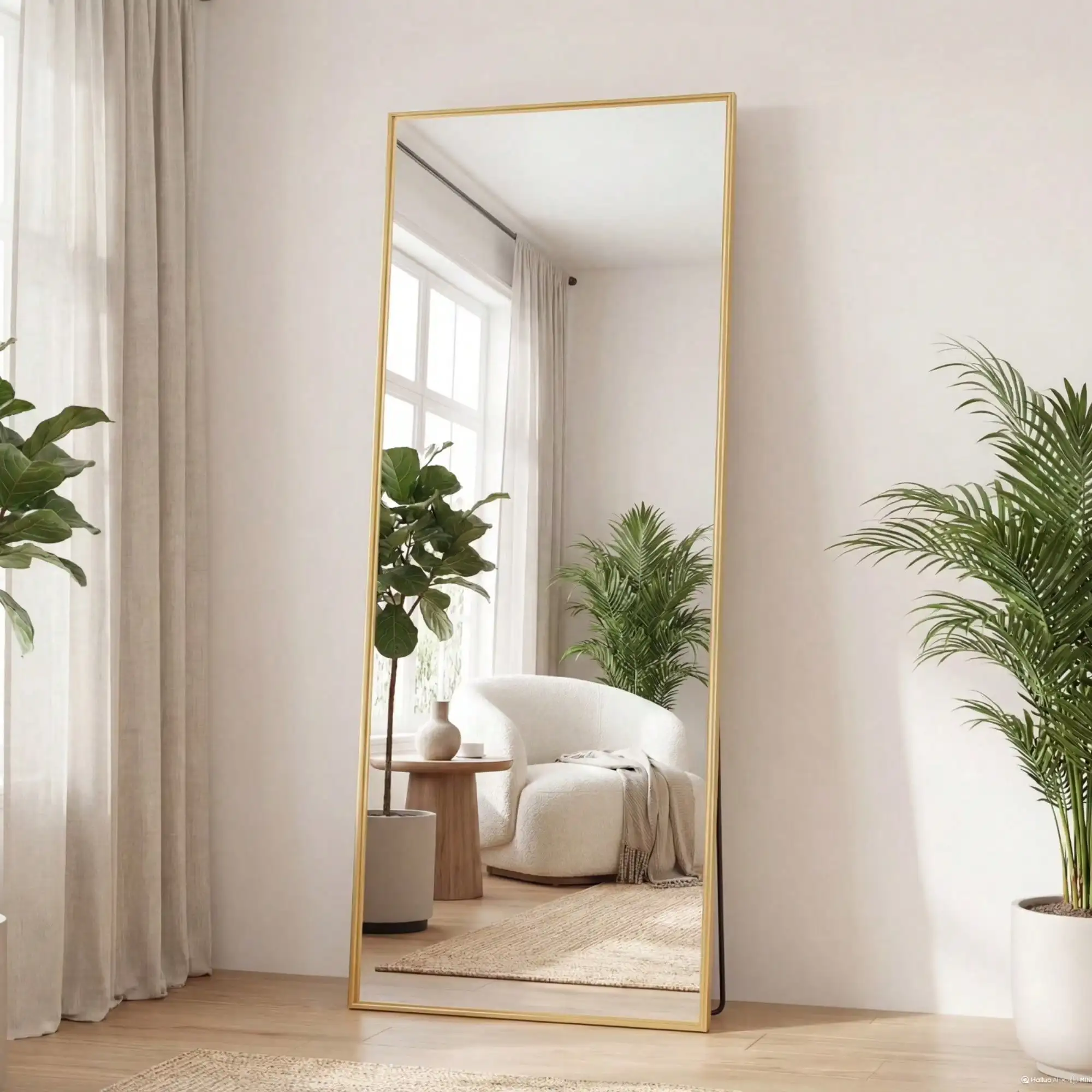 

Зеркало в полный рост 65x24 дюйма, высококачественное, с рамой из алюминиевого сплава для стабильности, напольная конструкция для спальни, золотистое