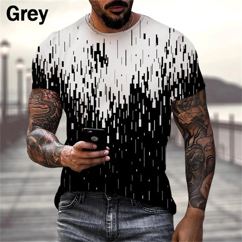 Hot Sale Black White Stripes 3D Graphic T Shirts Men Summer Y2k Tshirt Clothing Mens Fashion Harajuku Breathable O Neck Top Tees