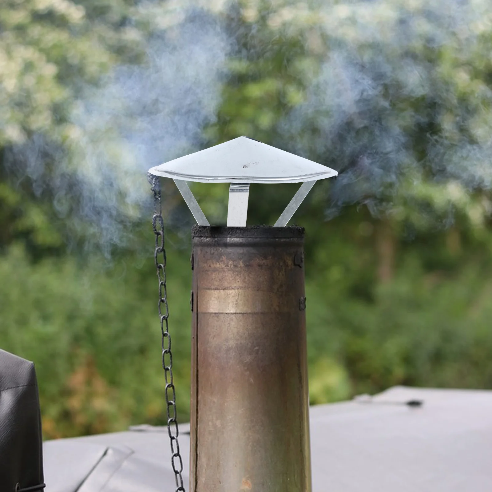 Chimney หลังคา Vent Caps Rain COVER เครื่องทําความร้อนในครัวเรือนเตาอุปกรณ์เสริม Silver กันฝน Smokestack