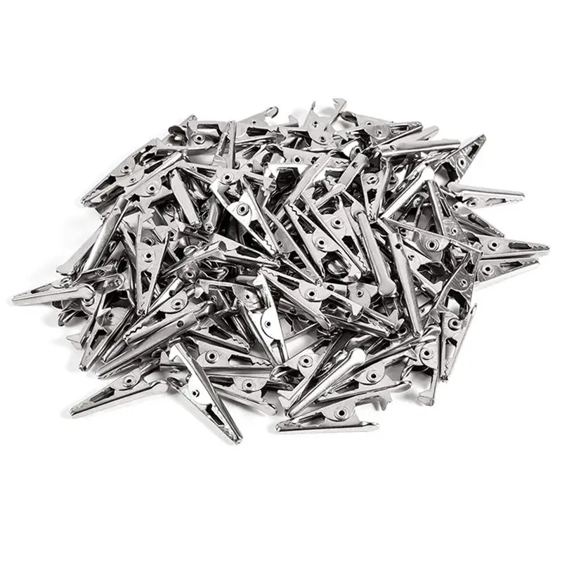 THIVN-300PCS 1.06IN / 27Mm Mini Metal Alligator Clips, Crocodile Clamps Silver Tone Nickel Plated Test Line Spring Clamps.