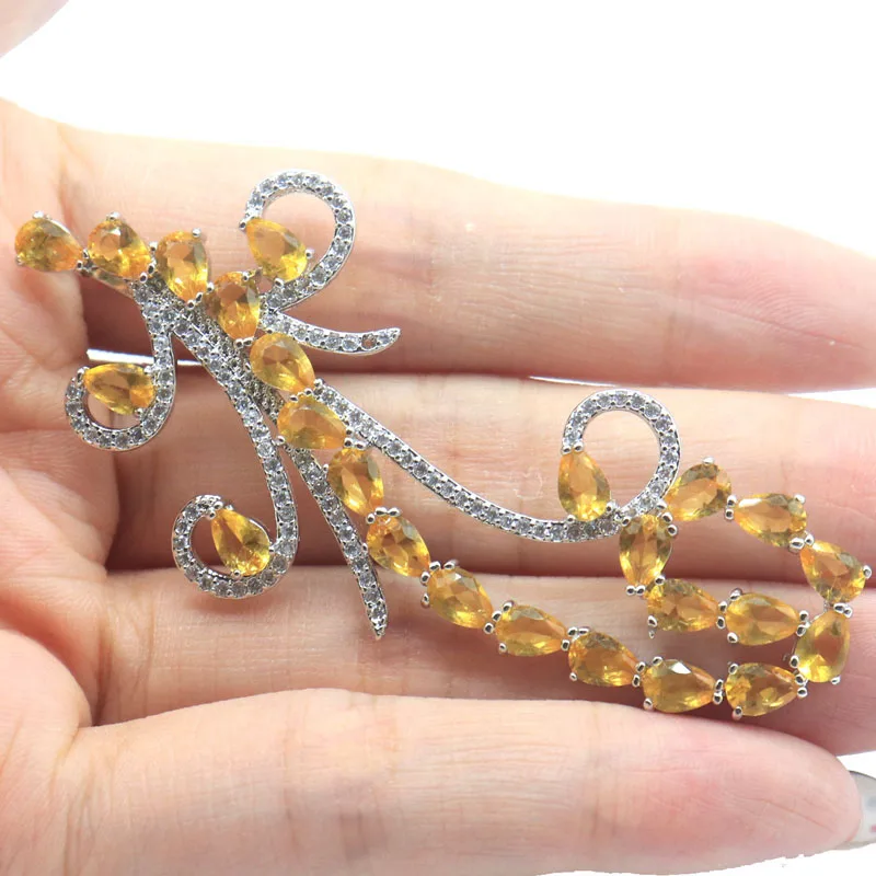 

82x32mm Gorgoeus Long Big Golden Citrine CZ Woman's Wedding Silver Pendant