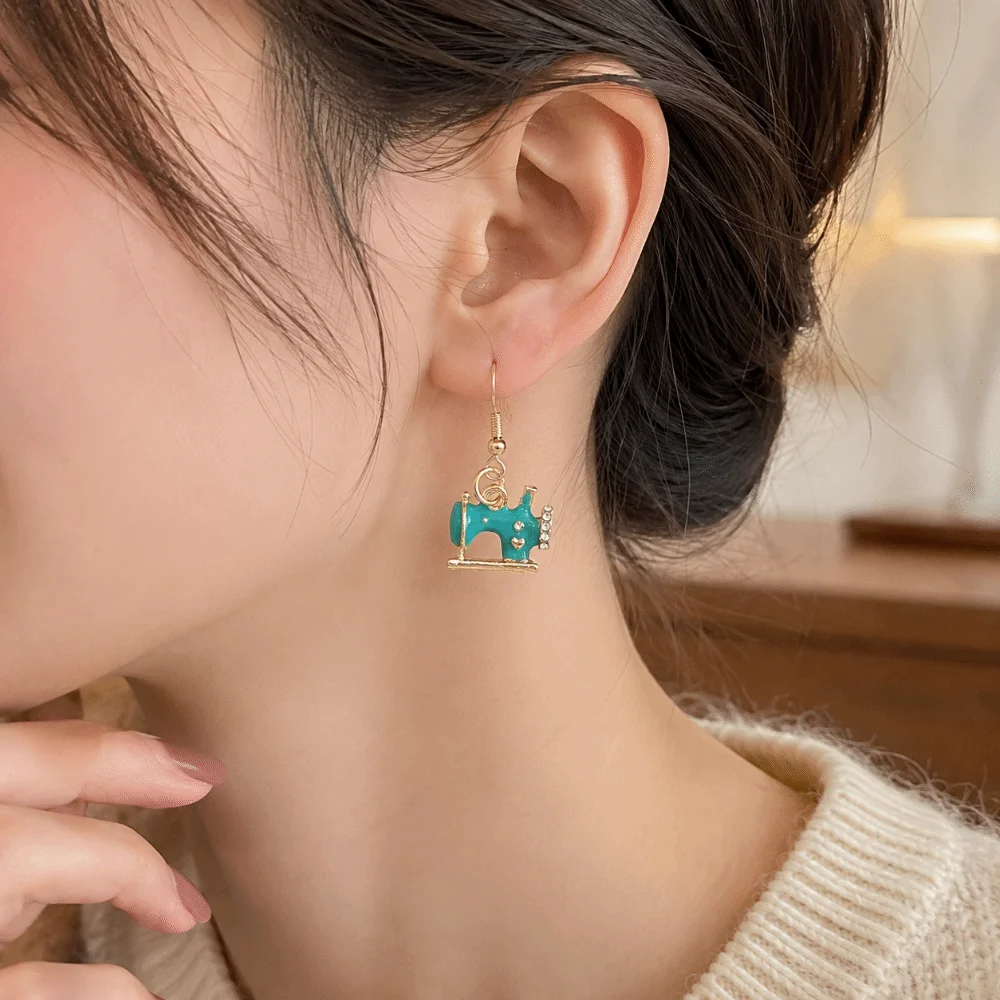 Exaggerated Vintage Sewing Machine Earrings Multi-color Exquisite Drip Oil Earrings Creative Enamel Alloy Earrings Daily