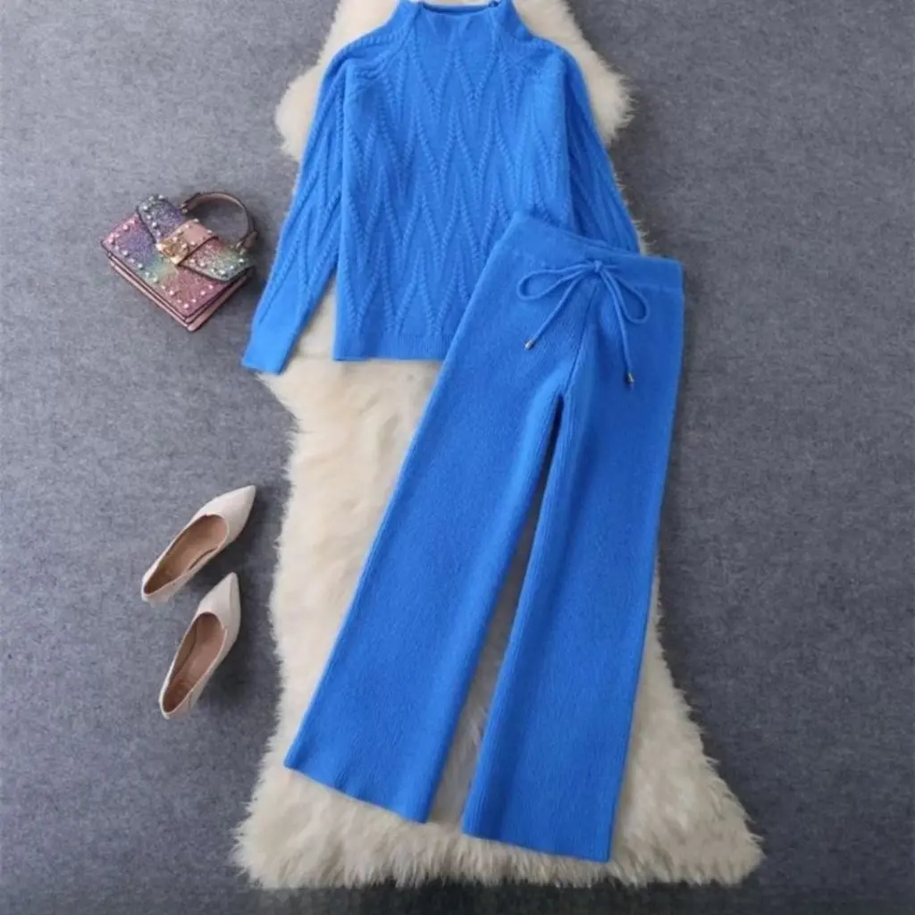 

Feminine Autumn Winter Light Knitted Sweater Set Small Fragrant Wide Leg Pants Two Piece Fashionable And Stylish