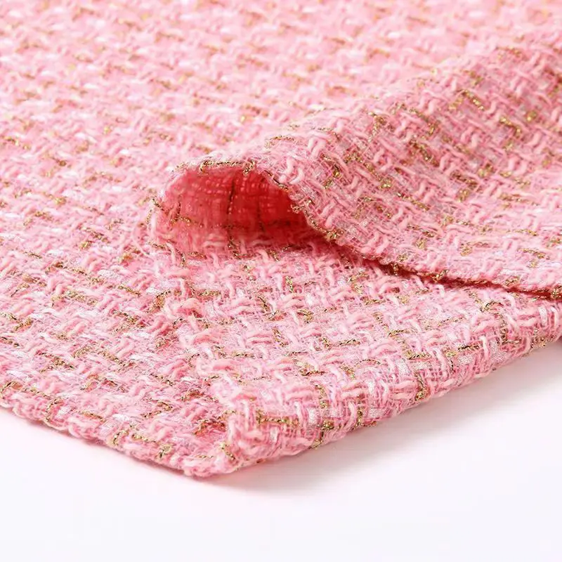 Tweed Fabric Plaid By The Meter for Clothes Coat Bags Bouquet Packaging Handmade Diy Sewing Cloth Gold Silver Wire White Black