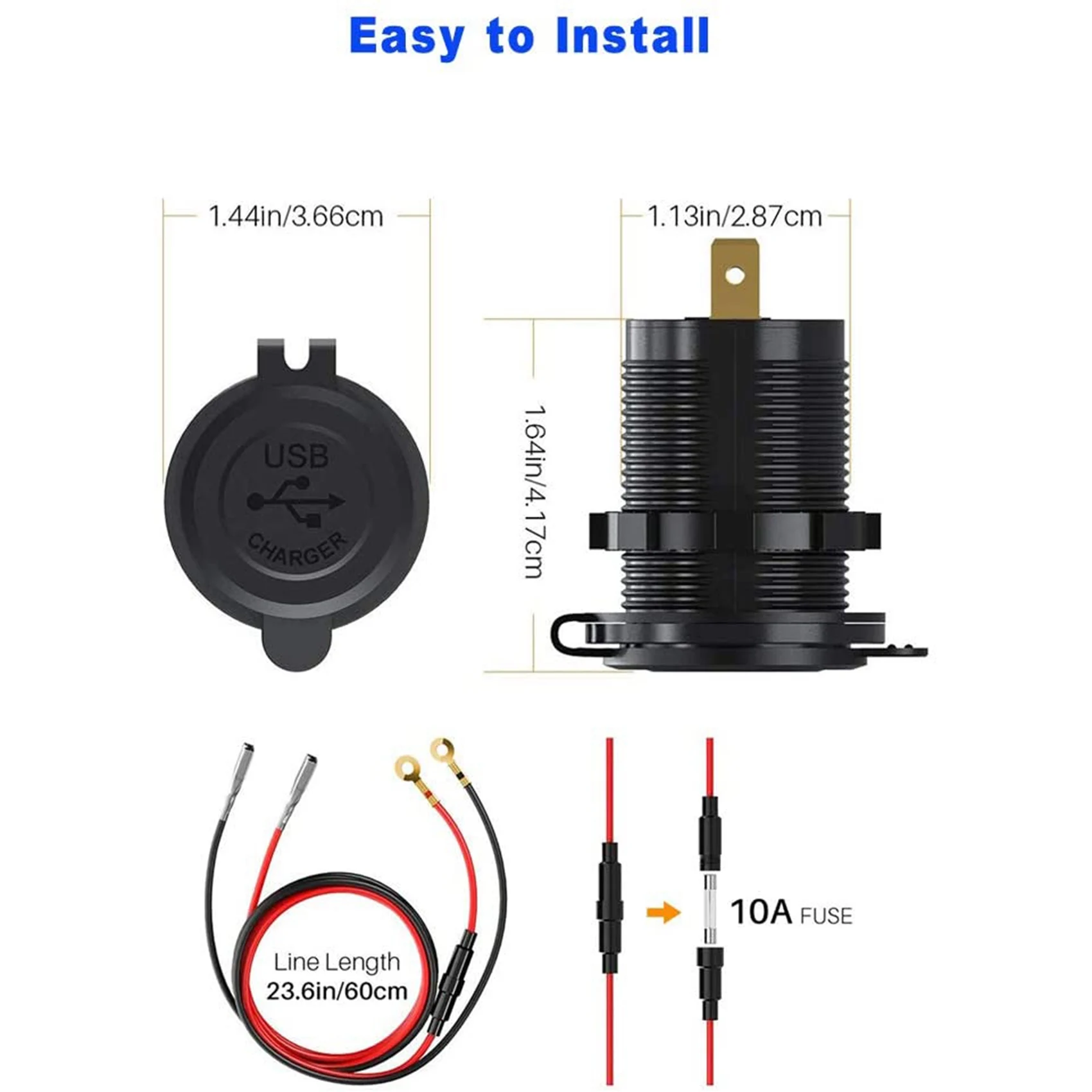 Ingenious-5X Quick Charge 3.0 Dual USB Car 12V 36W USB Fast With Switch For Boat Motorcycle Truck Golf Cart Blue