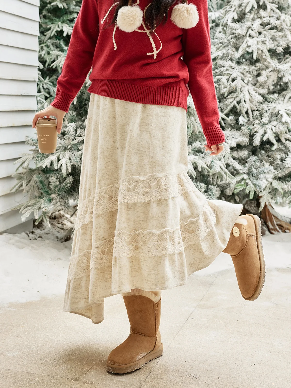 

plus Size Women's Fleece Lined A-Line Skirt with Umbrella Hem Dark Patterned Texture Winter New Style Simple Commute Pure Color