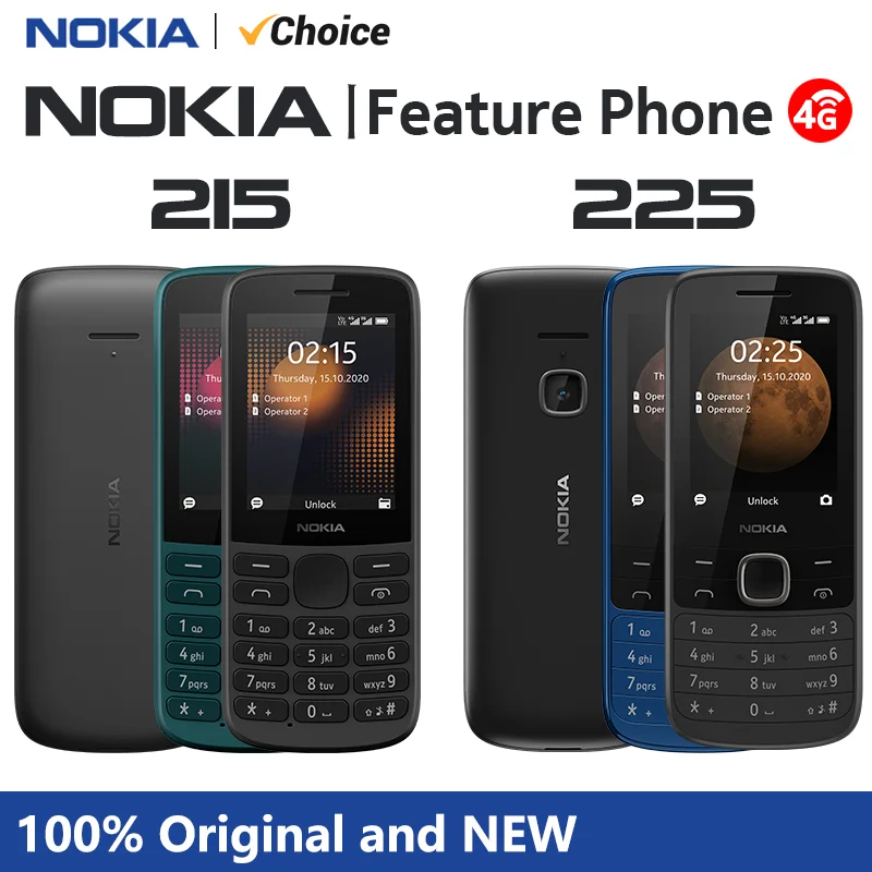 Nokia 215/225 4G Mobile Phone Dual SIM Bluetooth FM Radio 1150mAh Feature button Phone Hebrew Keyboard New And Original 100%