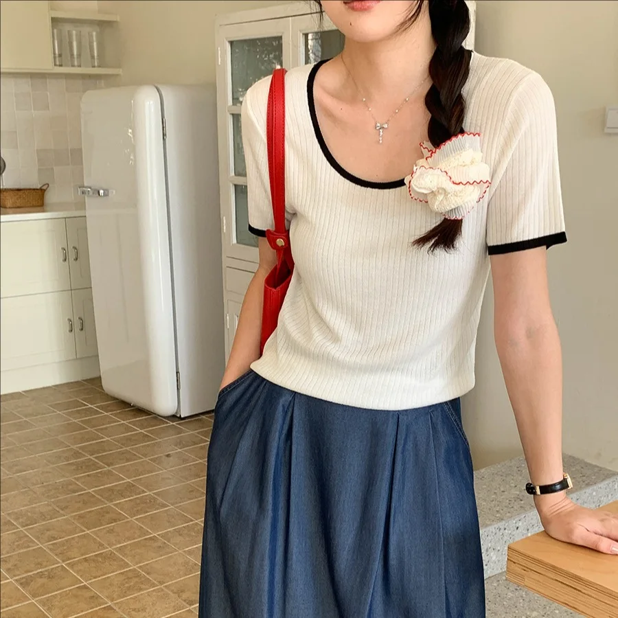 

Новый летний повседневный пуловер, женский вязаный свитер с короткими рукавами