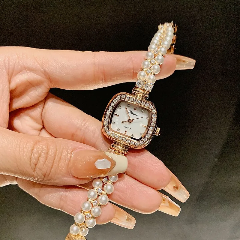 

2024 Quality Luxury Ladies Watch With Rhinestone Elegant Pearl Bracelet Women Watches Quartz Rectangle Wristwatch For Gift