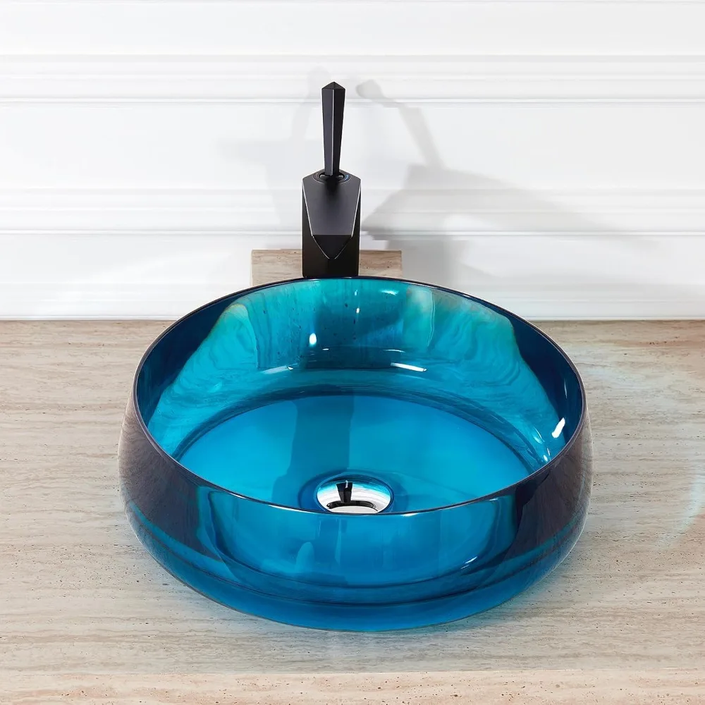 

Translucent Resin 17.7 Inch Round Above Counter Bathroom Sink with Pop-Up Drain, Cpingao Brand