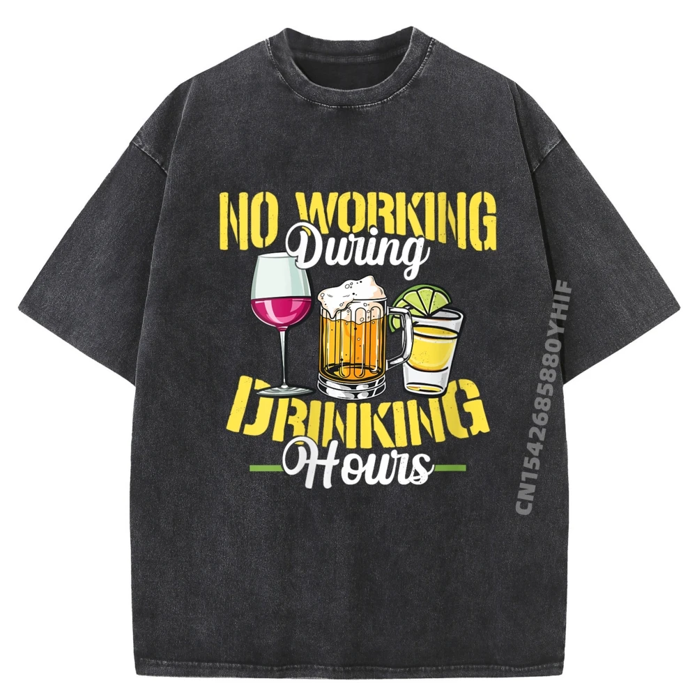 

No Working During Drinking Hours Shirt Plus Size Men Clothing Mens Designer Clothes Cool Trendy Graphic Washed Shirt
