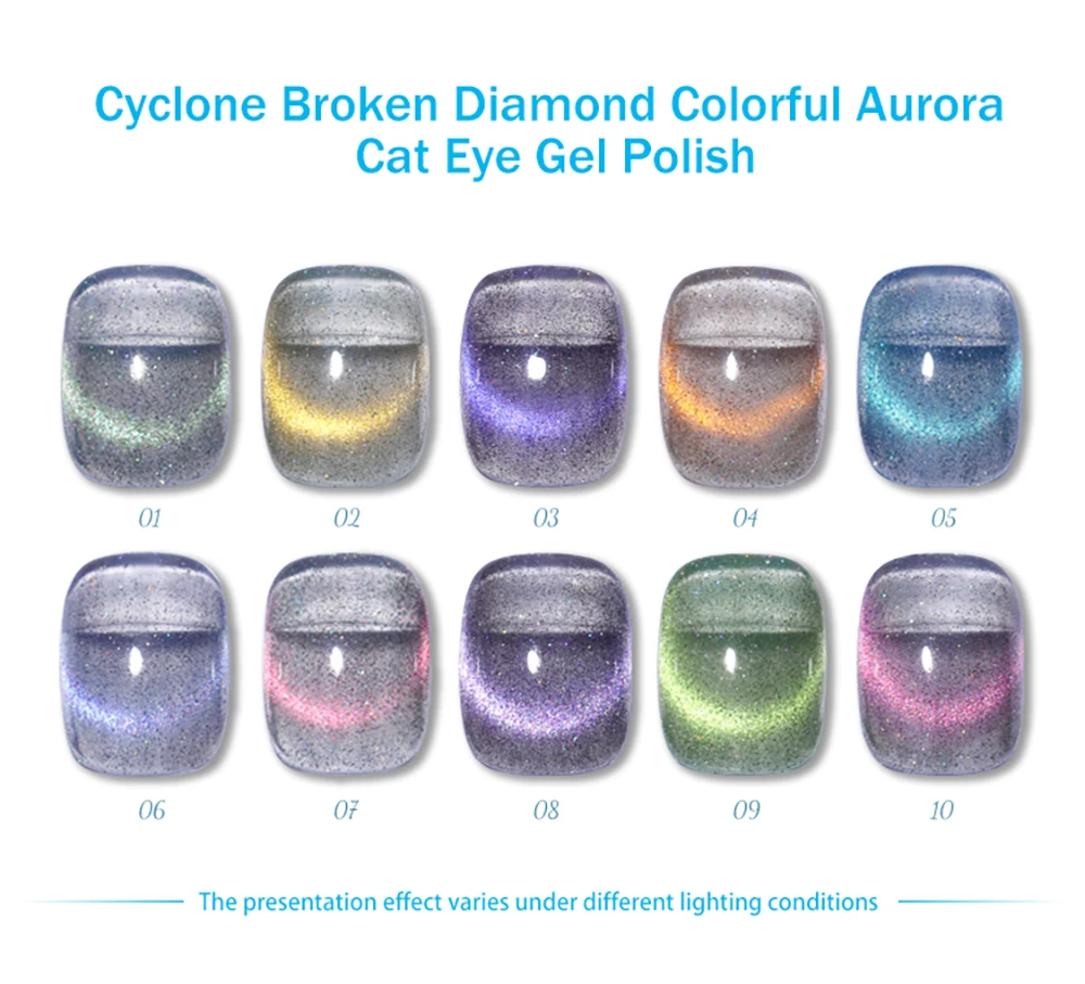 Vendeeni TPO HEMA FREE 10 Farben Aurora Broken Diamond Cat Eye Gel Nagellack Galaxy Cyclone Magnetischer UV Soak Off Gel Lack – Detail 6