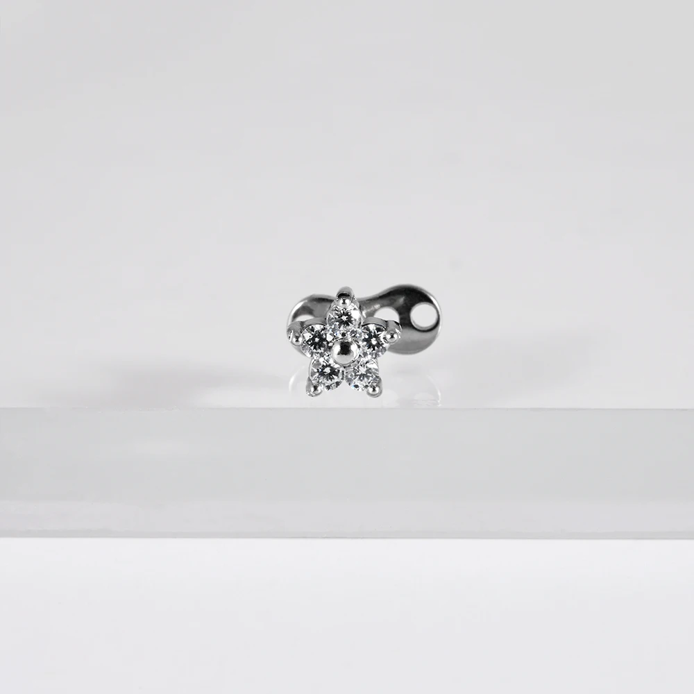 Stainless Steel Dermal Anchor Flower Shape CZ Micro Dermal Anchor Internal Thread Surface Piercings Skin Diver Piercing Jewelry