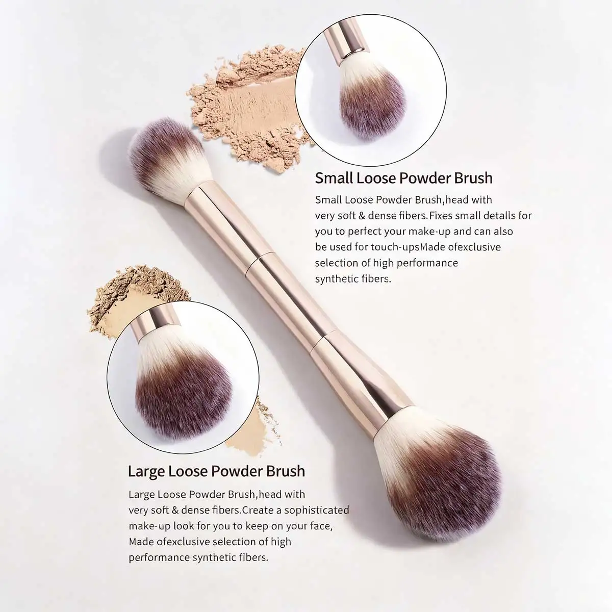مجموعة فرش مكياج الوجه الاحترافية المزدوجة الرأس مكونة من قطعتين، فرشاة البودرة، فرشاة أحمر الخدود، أدوات مكياج مع ألياف ناعمة لسهولة الحمل، #2