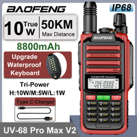 UV-68 Pro Max V2 IP68 Waterproof Walkie Talkie 8800mah Battery Type C UHF VHF Dual Band 128 Channels UV-S22 UV-98 Pro Red Radios