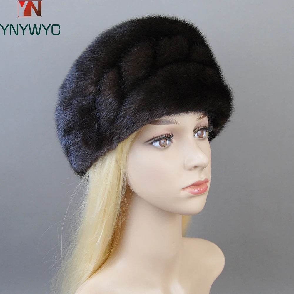 Hot Sale 2024 New Winter Snow Unisex Natural Mink Fur Beret Bomber Hats Caps Luxury Women Real Mink Fur Hat Cap