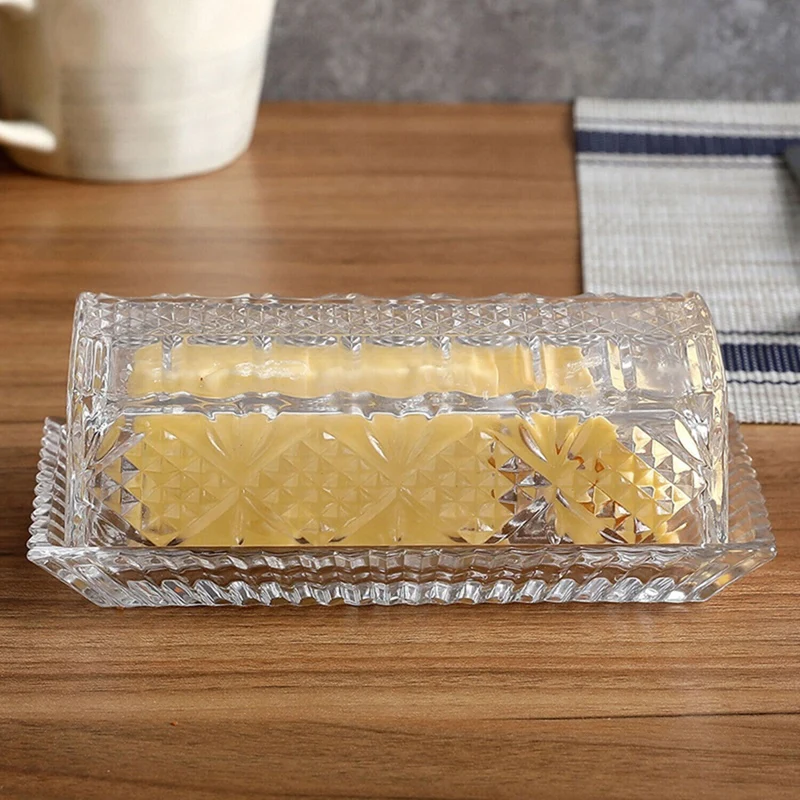 Glass Butter Dish For Countertop Butter Holder Container Plate Covered Keeper Holder Serving Cheese