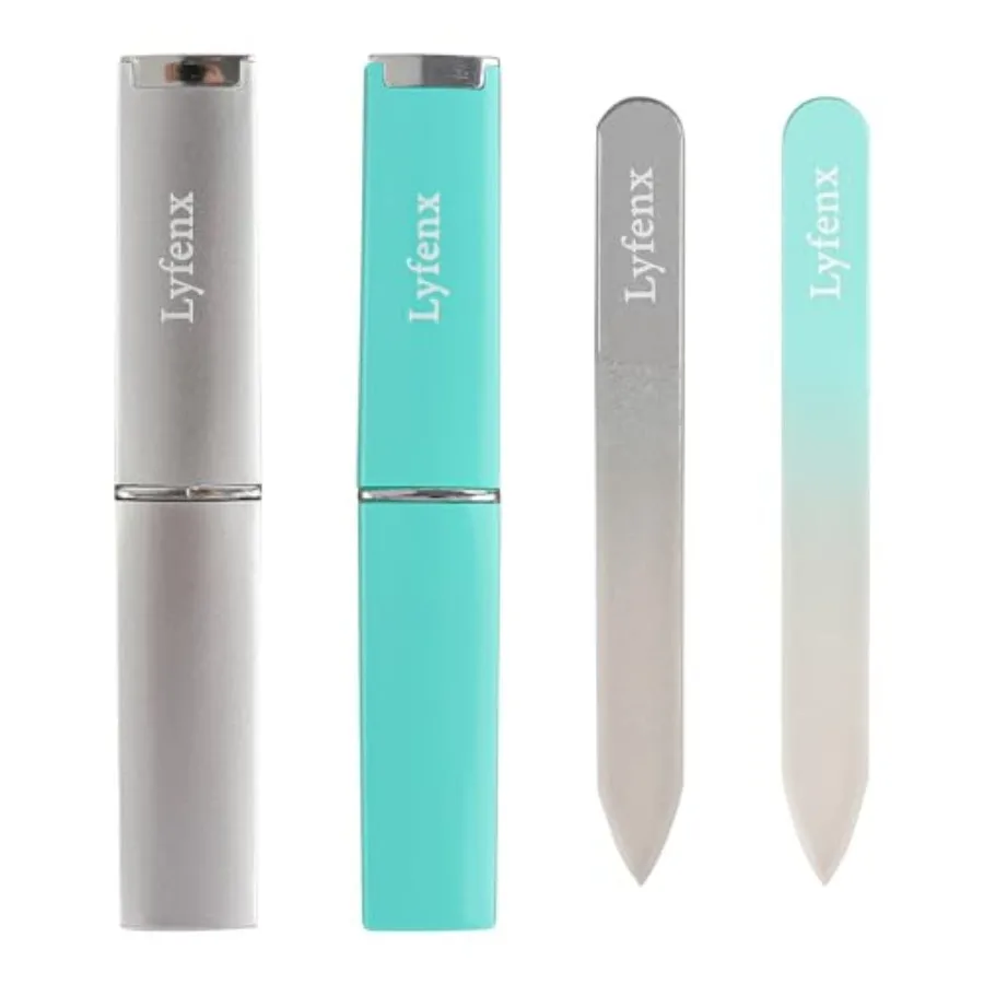 

2-Pack Mini Glass Nail File with Case for Natural Nails, 2mm Thickness Elegant Crystal Nail Filer, Double Sided Etched Fingerna