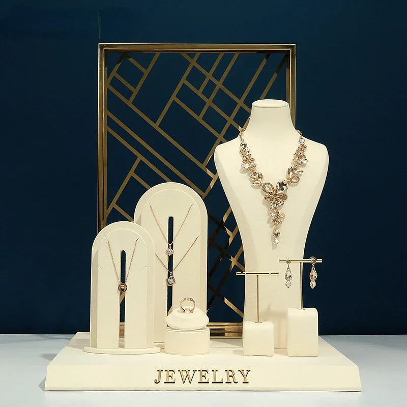 Новый реквизит для ювелирных изделий, металлический бежевый Демонстрационный набор с ожерельем, кольцом, подставкой для хранения ювелирных изделий
