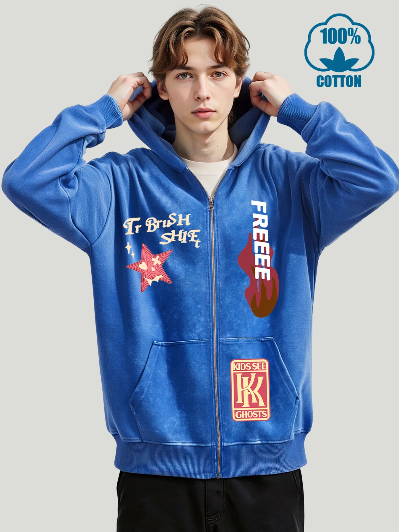 Love Star 89 Creative Prints Male Washed Zipper Hoody Comfy Autumn Hoodies Cotton Casual Streetwear Oversize High Street Hoodie