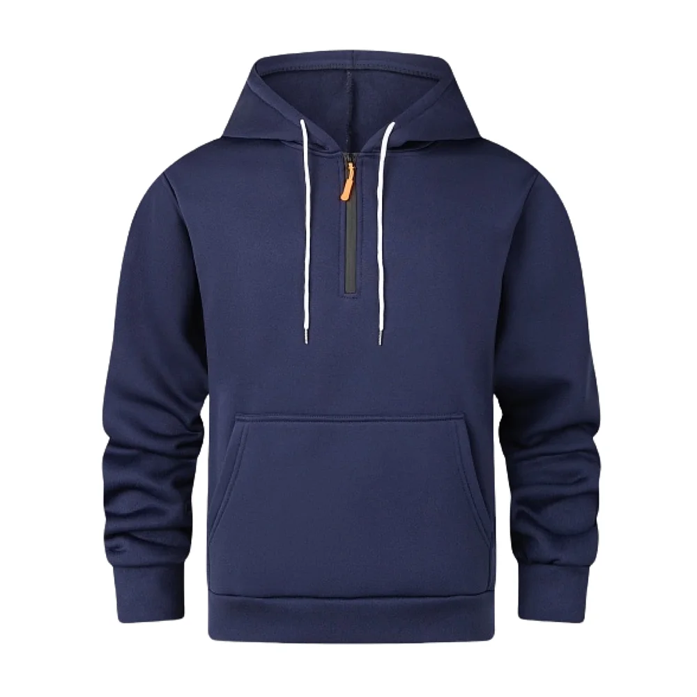 

2025 New men's half zip hooded sweatshirt, wool pullover, fashionable street jacket, fashionable casual wear, warm clothing