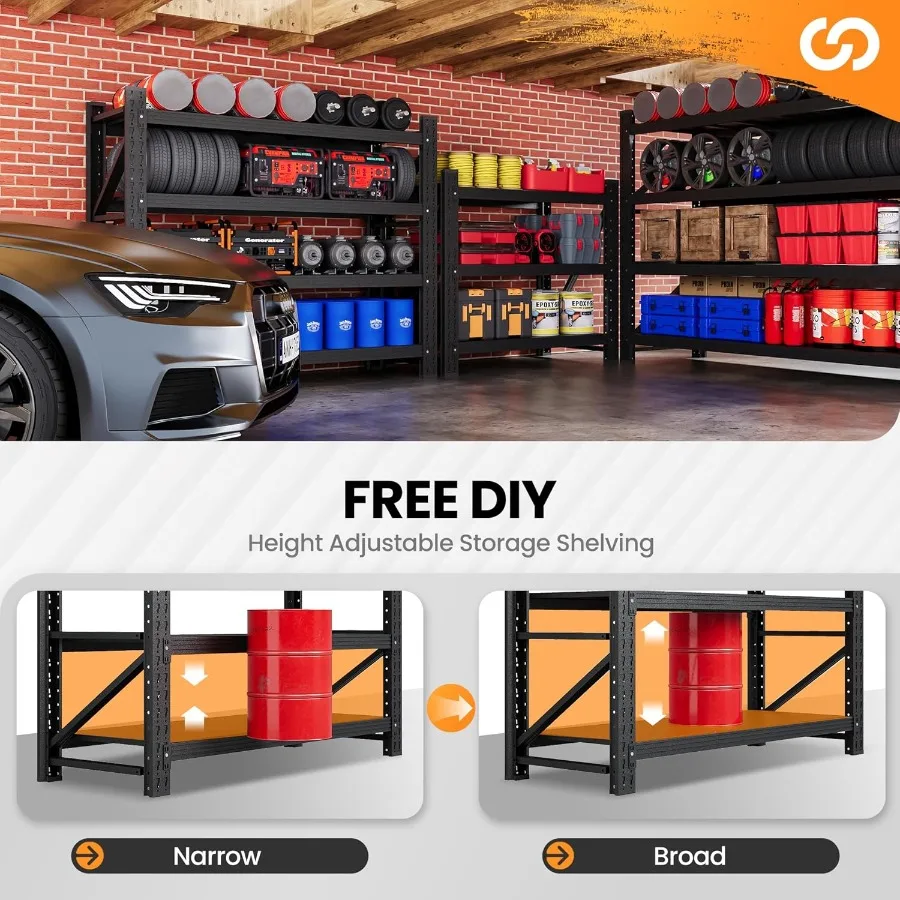 أرفف تخزين جراج شديدة التحمل 3000 رطل 40 وات وحدات رفوف فولاذية صناعية مع 4 طبقات للطابق السفلي أو المستودعات قابلة للتعديل #4