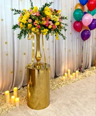 

5pcs/set)Events party decoration metal gold mirror round column pillar display pedestal plinth stand wedding plinths stand qq014