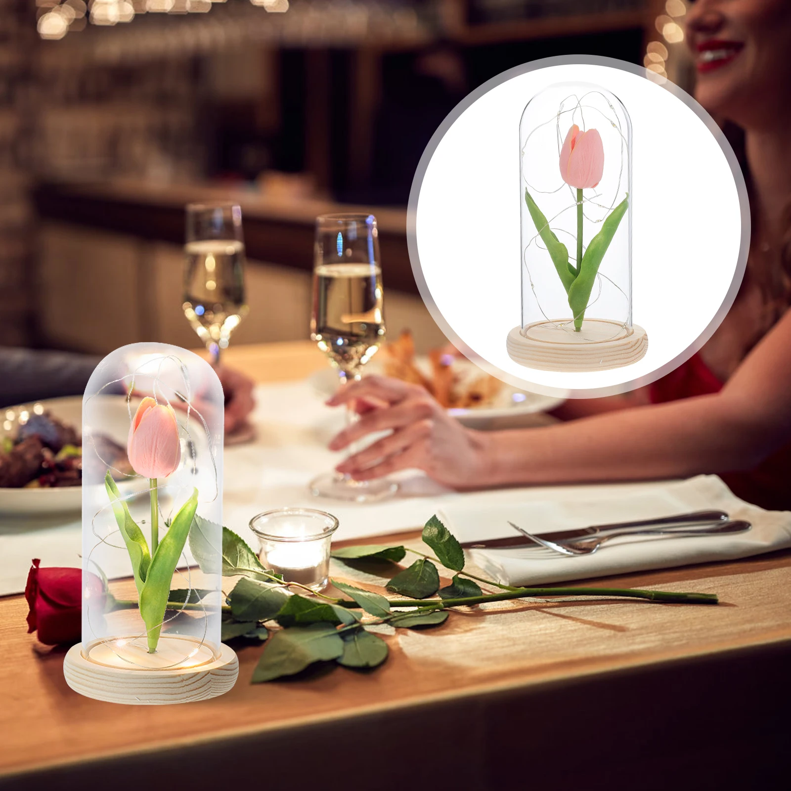 

Simulated Tulip LED Light Artificial Glass Decor Indoor Desktop Craft Non Fading Beautiful Flower Ornament