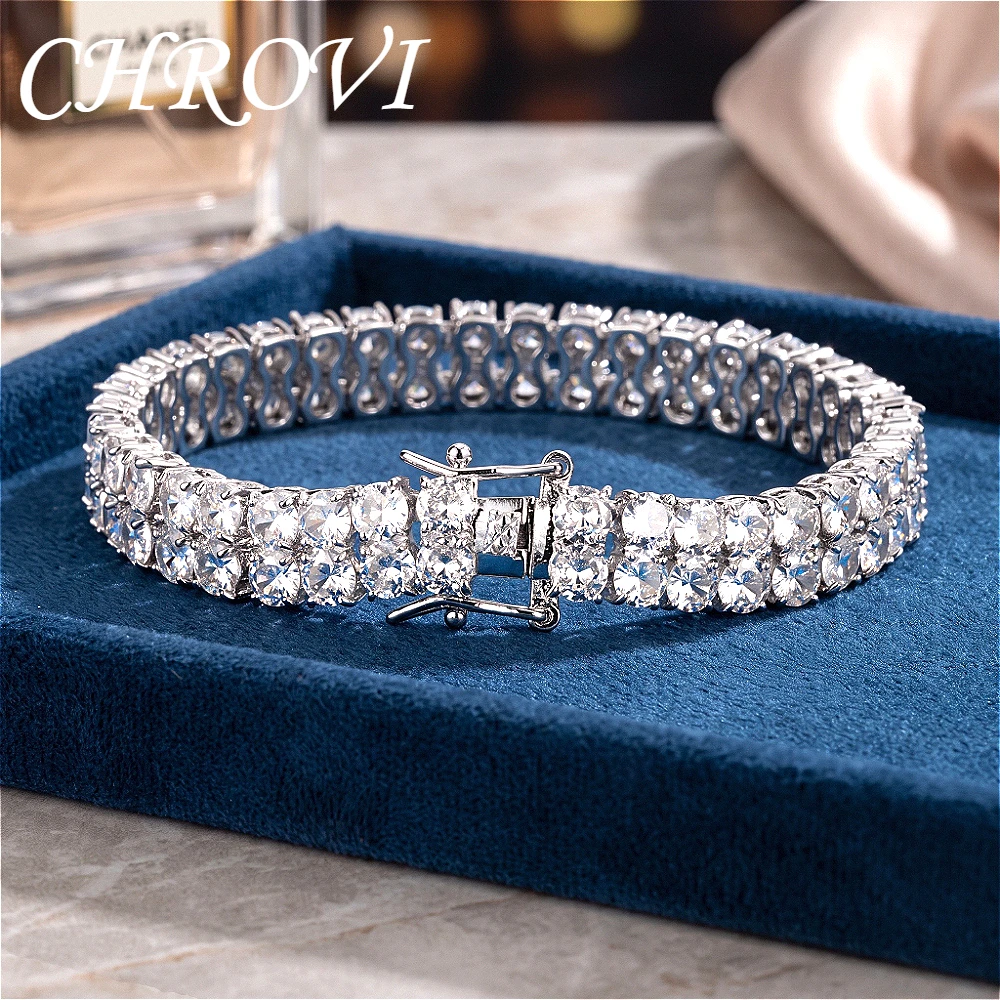 Exquisite double-row diamond Cuban chain minimalist cool-toned all-zirconia hip jewelry bracelet, for both men and women.