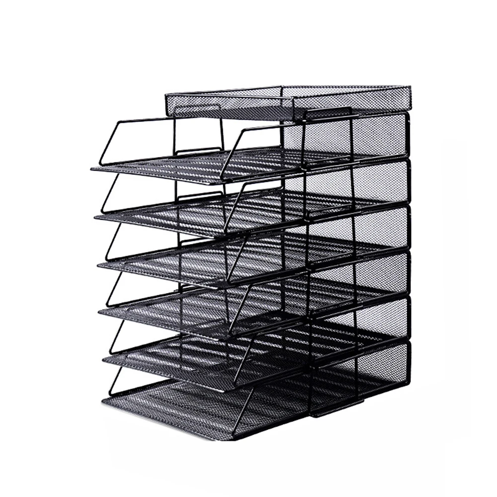 Imagem -06 - Multilayer Metal Mesh Office Desk Organizer Basket Empilhável File Storage Rack Faça Você Mesmo Combination Storage Shelf