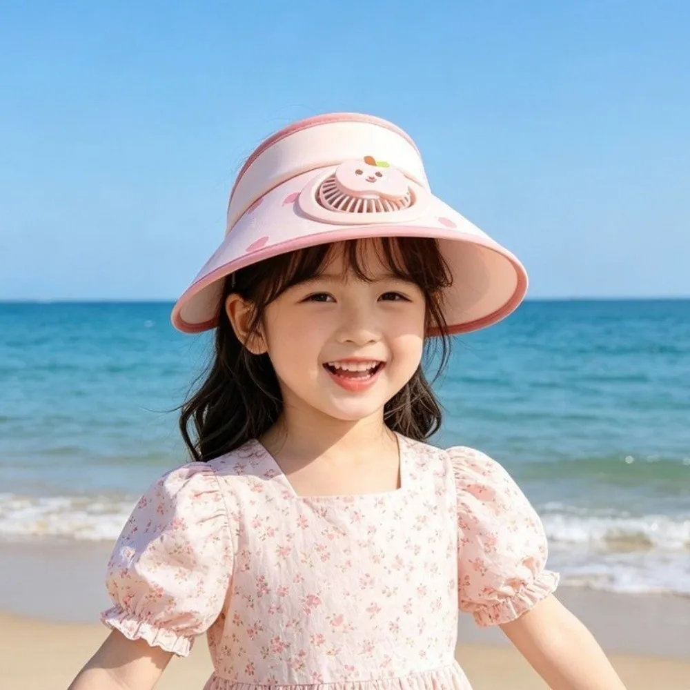 

Cute Cartoon Children Fan Hat Sunscreen Breathable Wide Brim Fan Hat Rechargeable Lightweight Sunscreen Empty Top Hat Beach