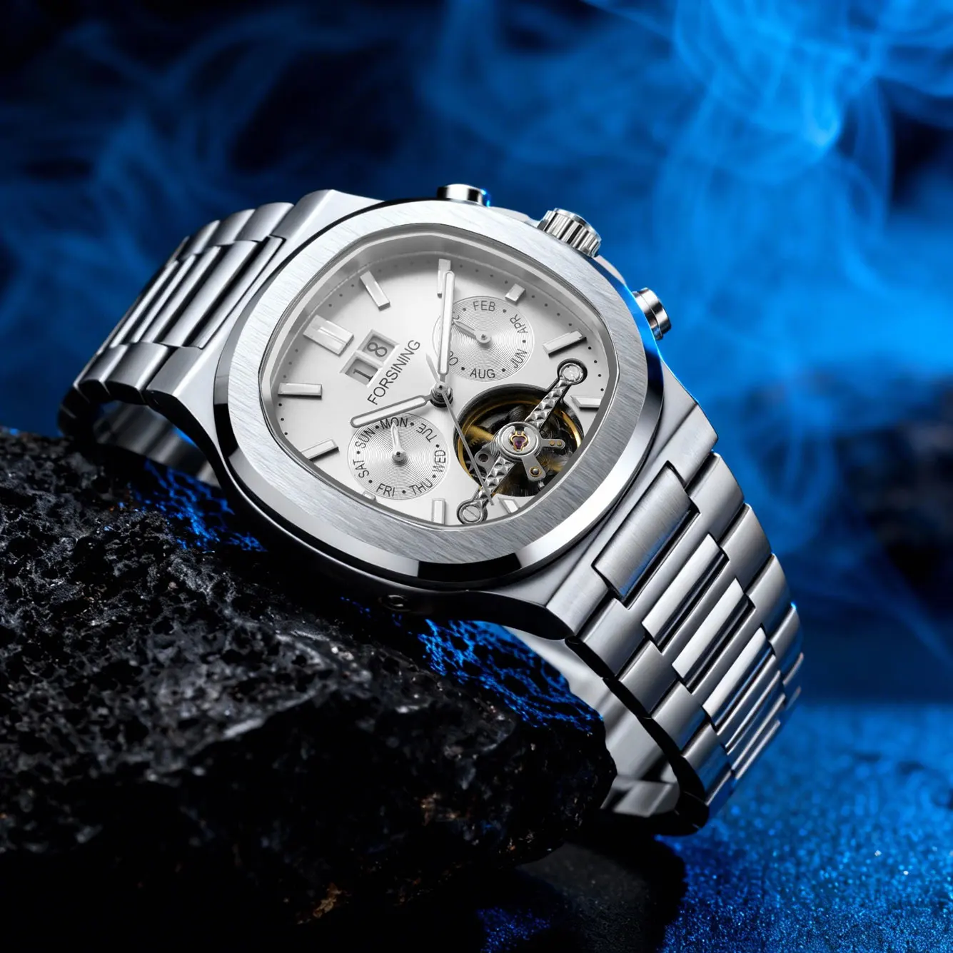 FORSINING Luxury Brands Replica Business Man Watch Multifunction Automatic Movement Mechanical Male Stainless Steel Wristwatches