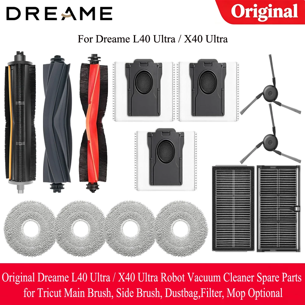 Original Dreame L40 Ultra/X40 Ultra Robot Vacuum Accessories for Tricut Main Brush, Side Brush, Dustbag,Filter, Mop Optional