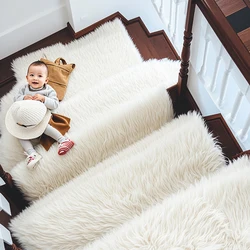 INS Imitation Wool Soft Stair Rug Non Slip Rectangle Carpet Stepping Mat Steps Plush Floor Mats Protection Cover Home Decor Room