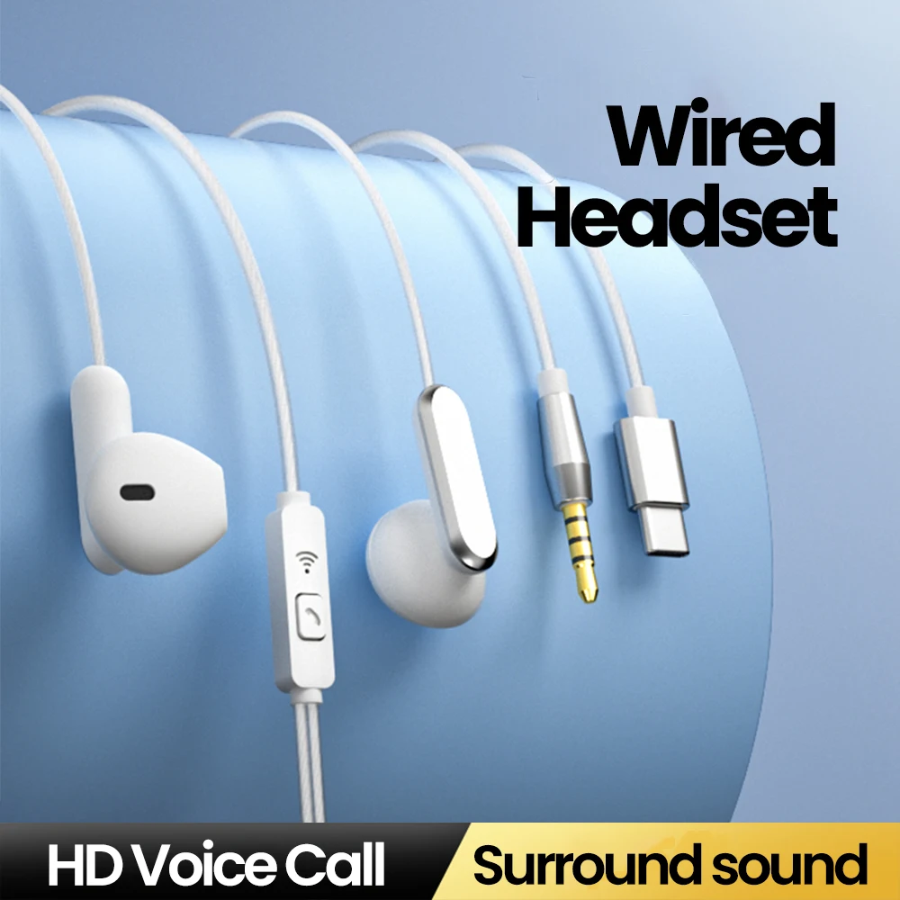 3.5mm/Type-C Wired Headphones Over Ear HiFi Call Wire Control Earphones With Mic Headsets For Cellphones Tablet Laptop Earbuds — product photo 1 of 1