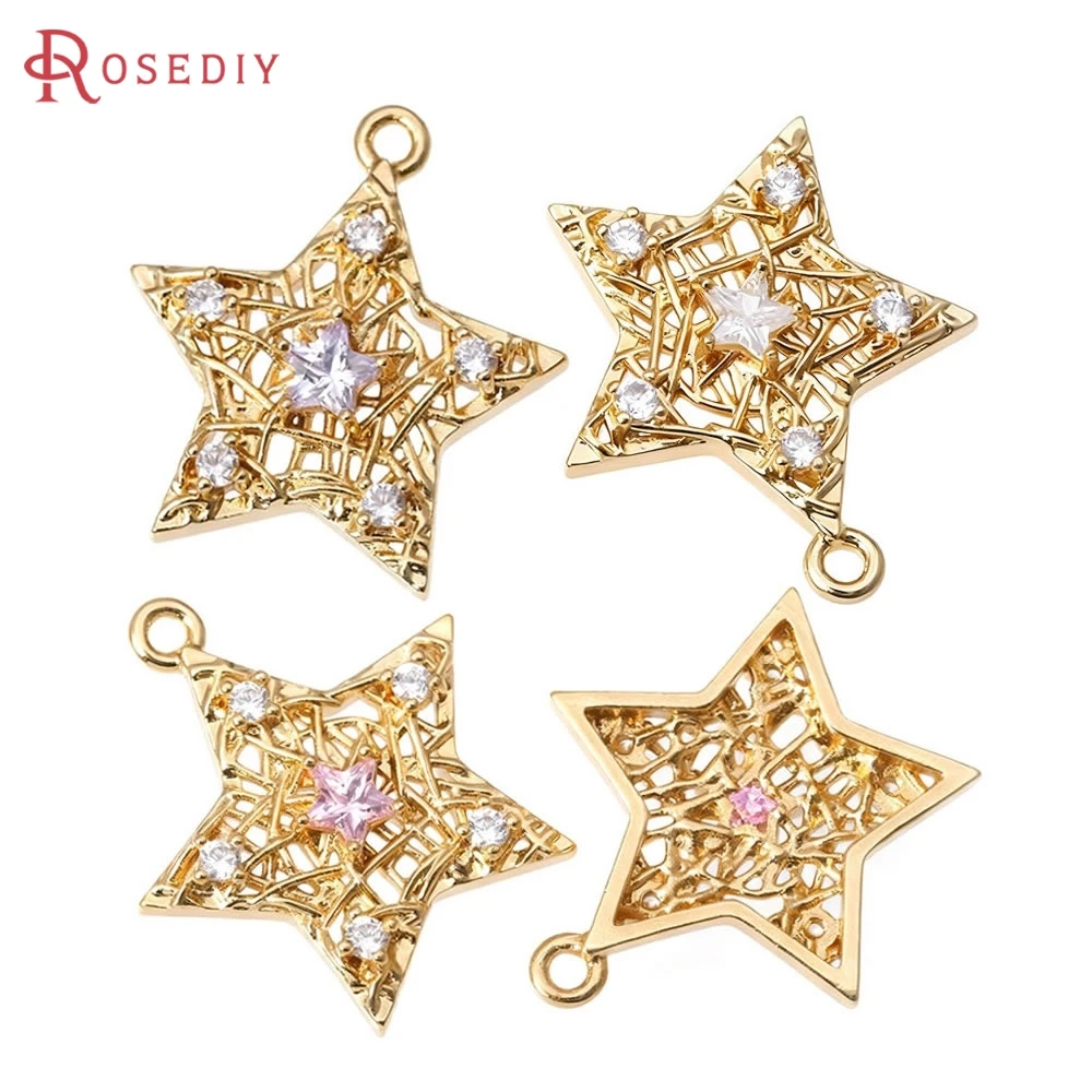 

4PCS 18K Gold Color Brass and Zircon Star Charms Pendants High Quality Diy Necklace Earrings Charms Jewelry Making Accessories