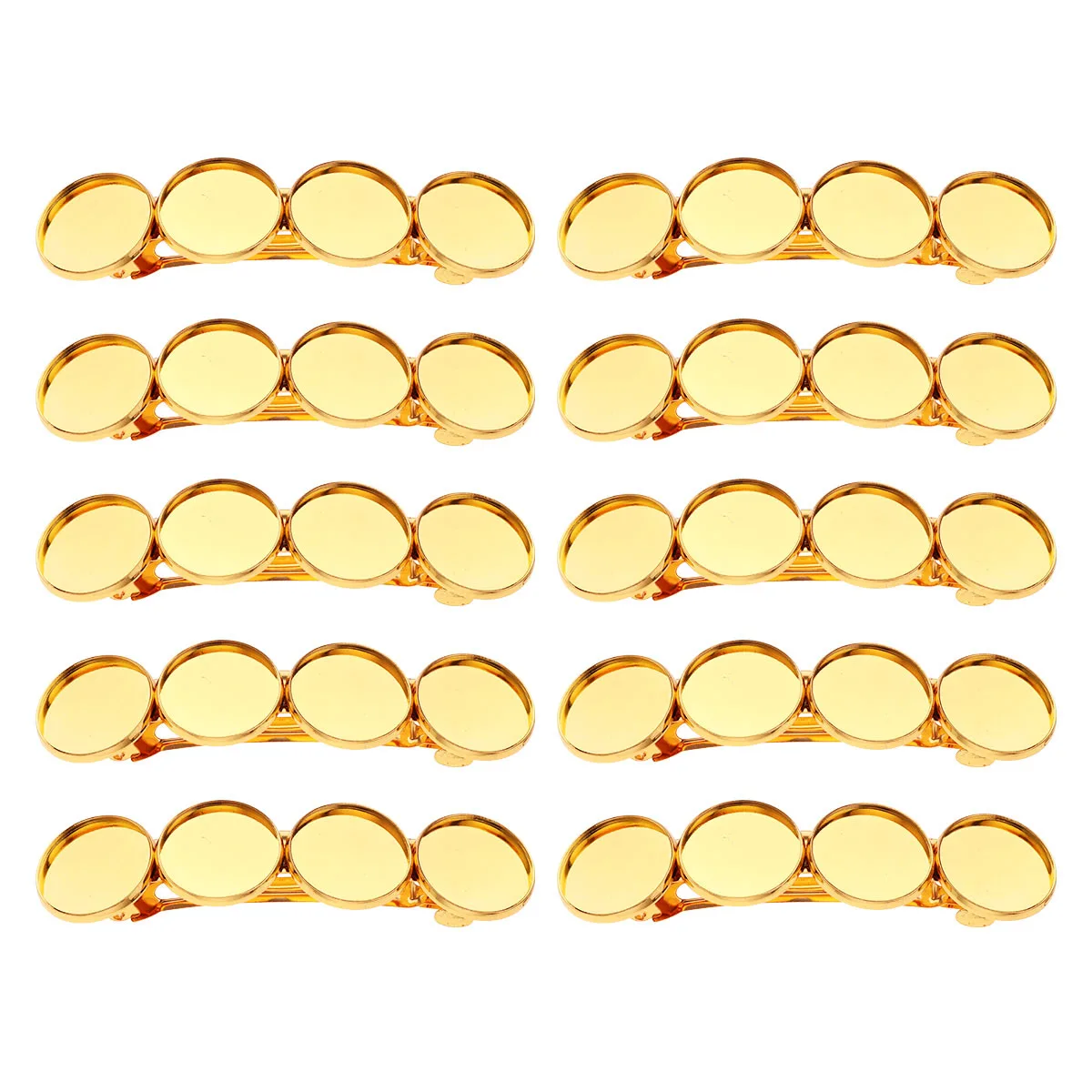 

10pcs French Barrette Hair Clips Gold Tone Hairpins Craft Bow Pendant Blank Tray Round Bezel Settings Spring Clip for Girls