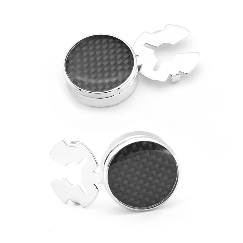 

2 Pcs Round Carbon Fiber Cufflinks Exquisite Metal Cuff Buttons Men's Shirts Best Cufflinks Gifts for Party Business