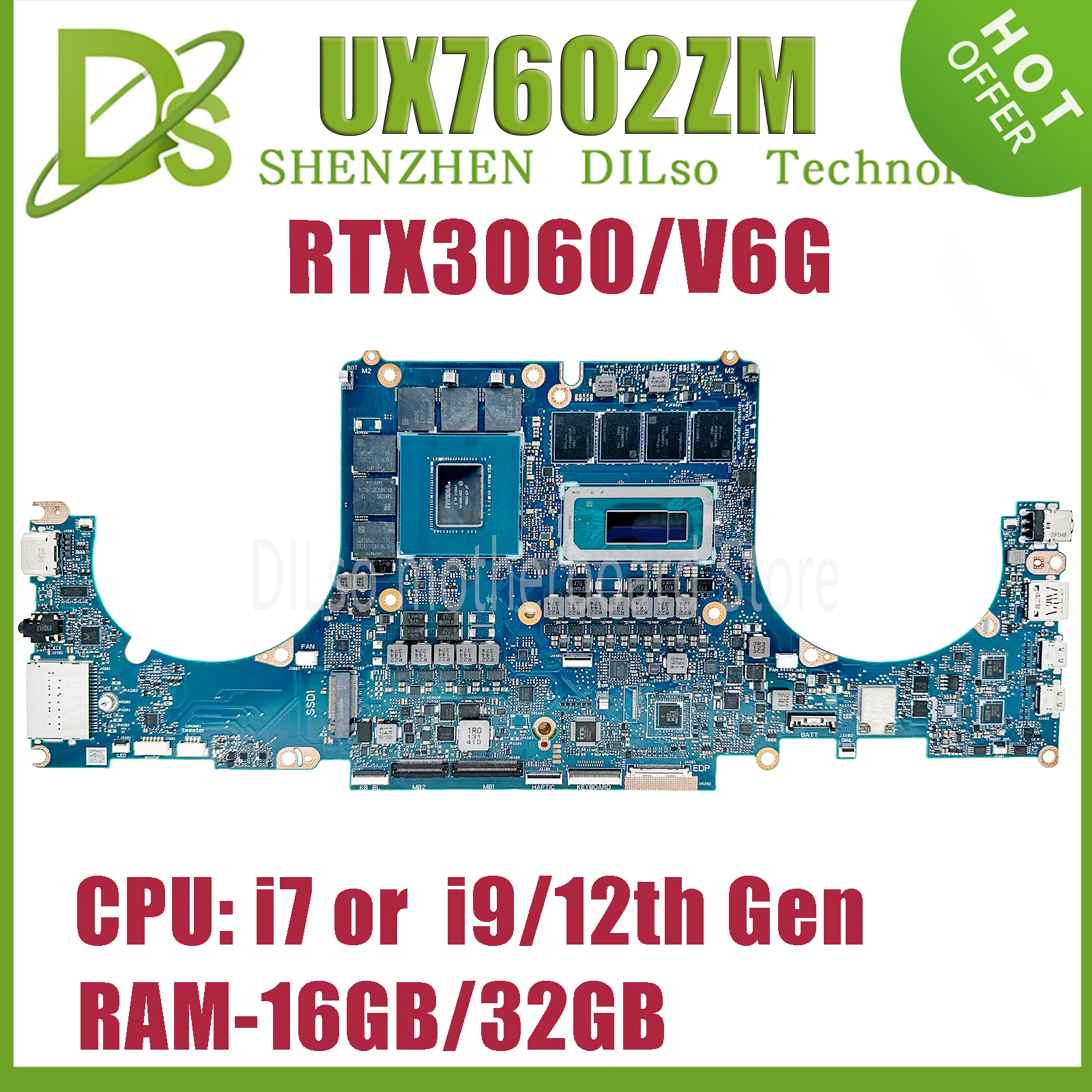 KEFU UX7602Z Mainboard For ASUS Zenbook Pro 16X OLED UX7602 UX7602ZM Laptop Motherboard i7-12700H i9-12900H RTX3060 RAM-16G/32G