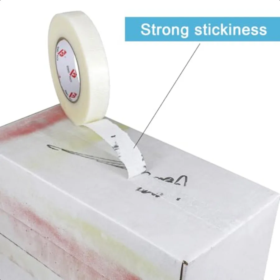 BOMEI PACK Fita adesiva transparente de 1 polegada Fita adesiva transparente resistente de 1 polegada x 60 jardas Fita de cintar transparente Fita de fibra reforçada W