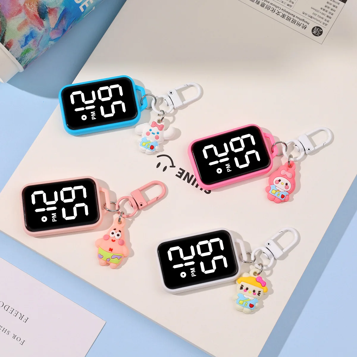 Square Large LED Electronic Watch Cartoon Pendant Small Hanging Watch Touch Display Digital Pendant Watch