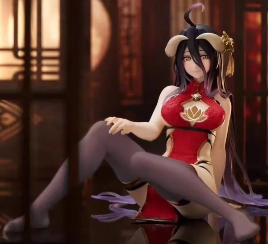 

2026 в наличии, 100% подлинная японская оригинальная аниме-фигурка Albedo Cheongsam, версия сидячей фигурки, коллекционная модель игрушки