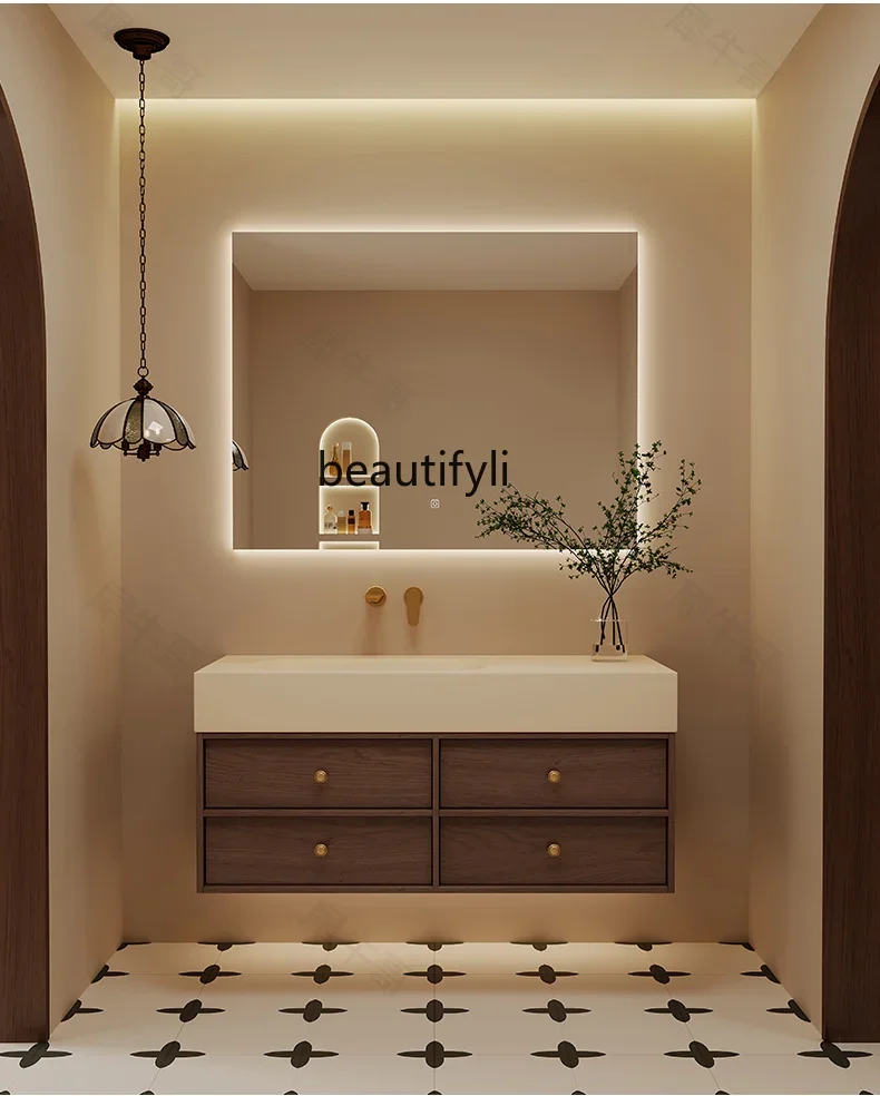 

zqStone Plate Hot Bending Seamless Whole Washbin Bathroom Cabinet Combination Bathroom Table Wash Basin