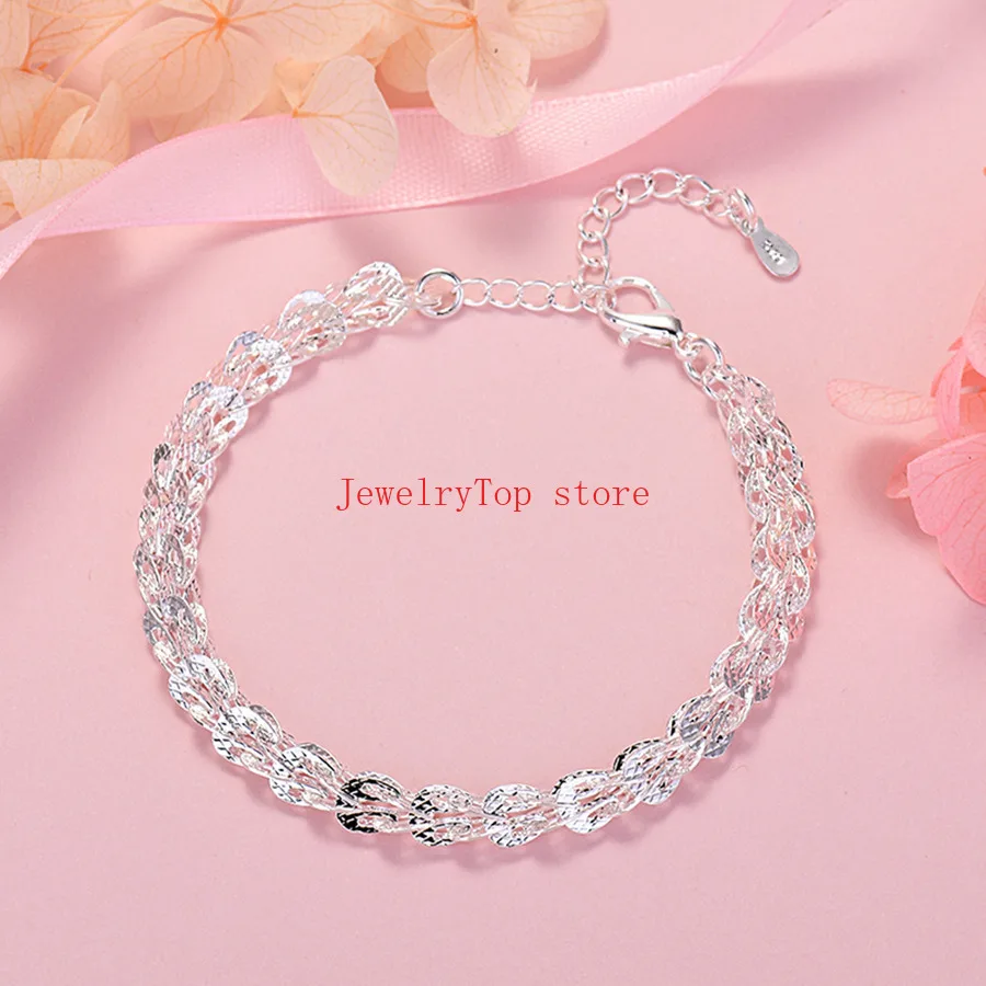 JewelryTop Fine 925 Sterling Silver Beautiful lathes carved pattern bracelets for women jewelry wedding party holiday gifts