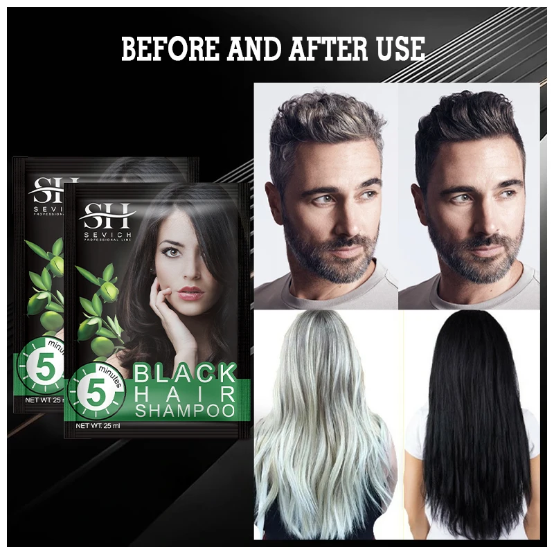 Sevich 10 pcs/lot Instant Black Hair Shampoo Make Grey and White Hair Darkening Shinny in 5 Minutes Make Up Hair Color Shampoo