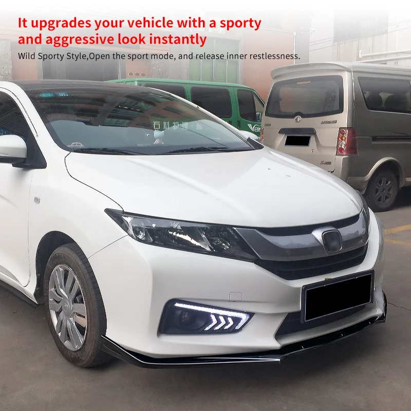 High Quality Car Front Bumper Splitter Lip Diffuser Spoiler Accessories Carbon Fiber Look ABS For Honda City 2014-2019 2016 17